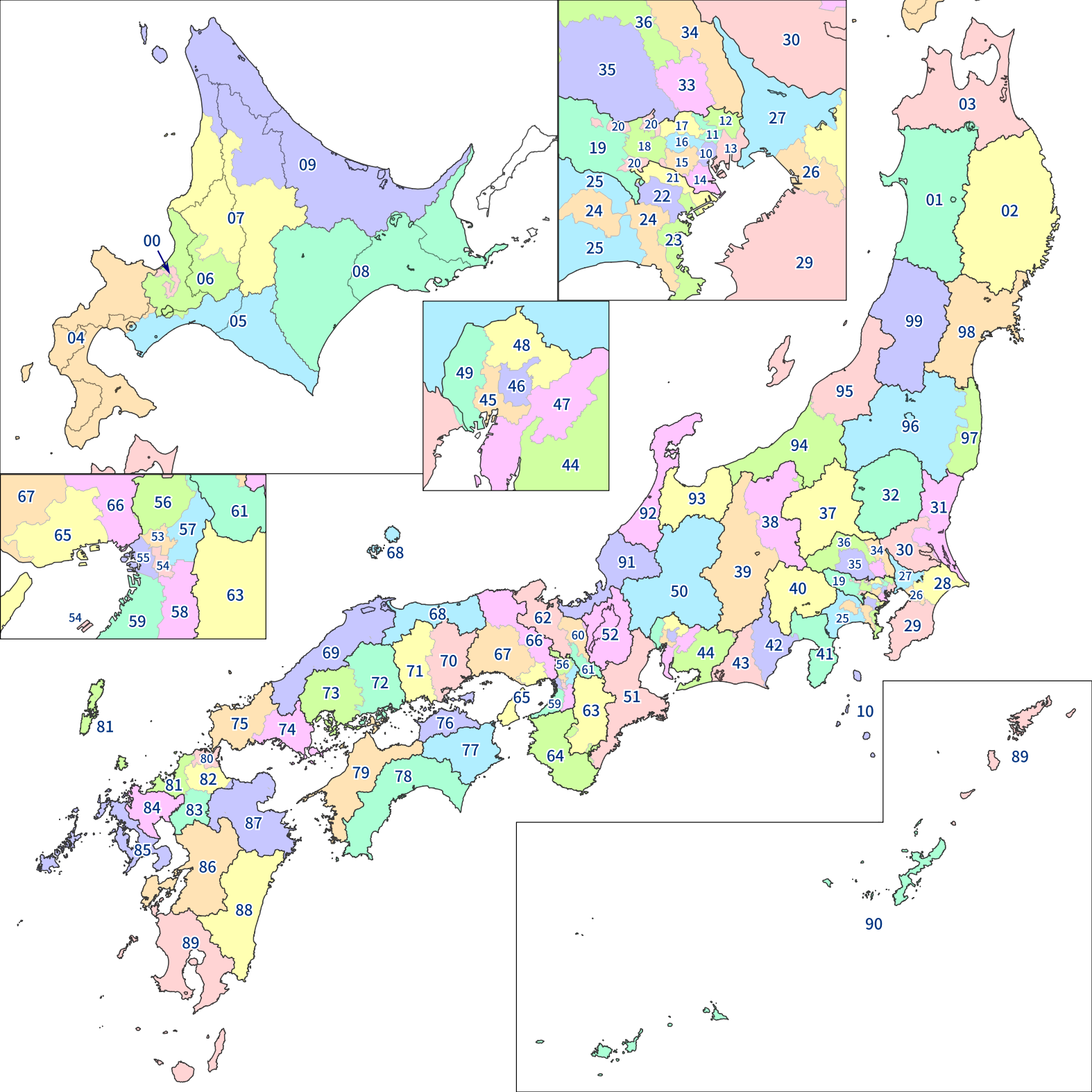 都道府県別郵便番号地図